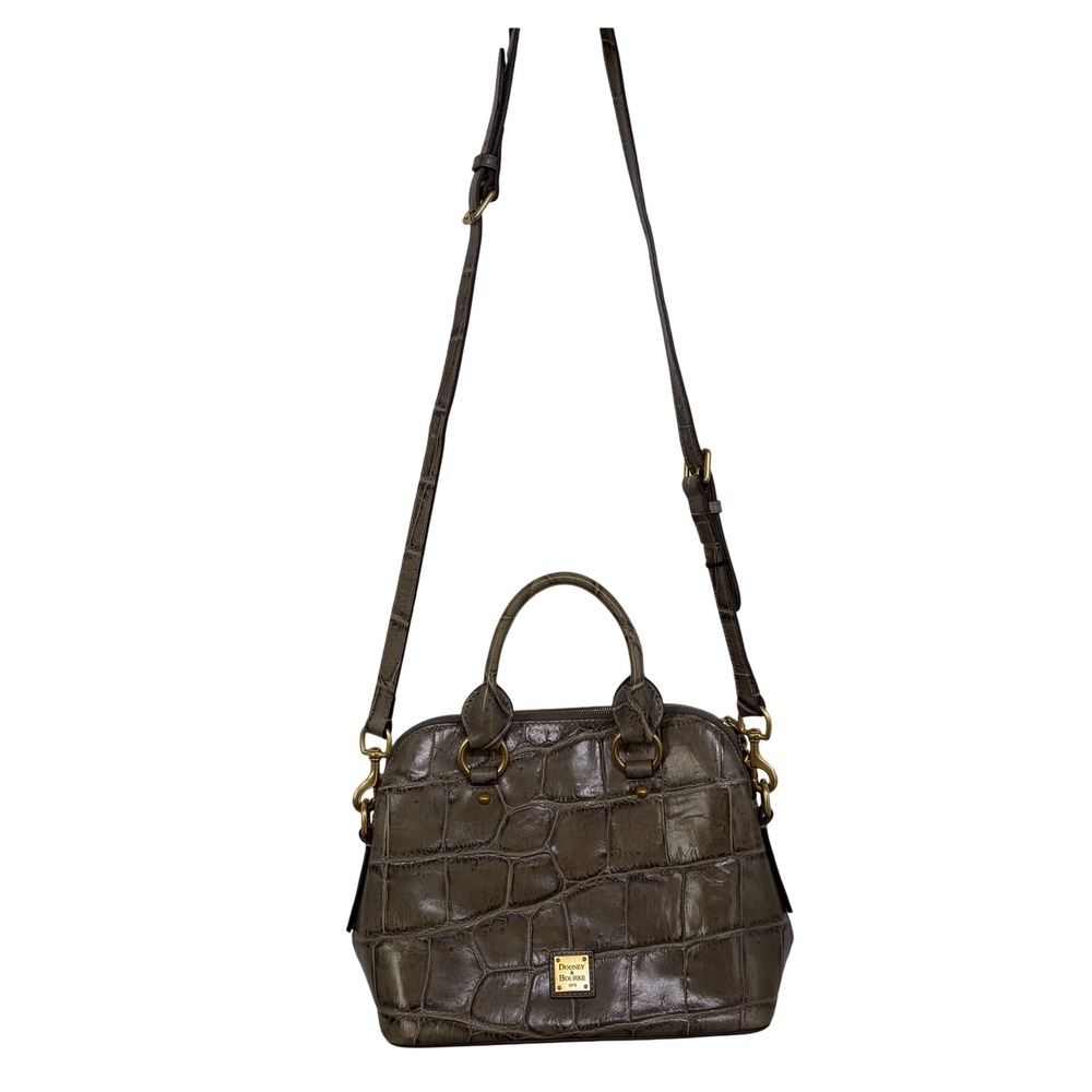Dooney & Bourke Grey Croc Embossed Leather Cameron Satchel Crossbody Bag Gold HW